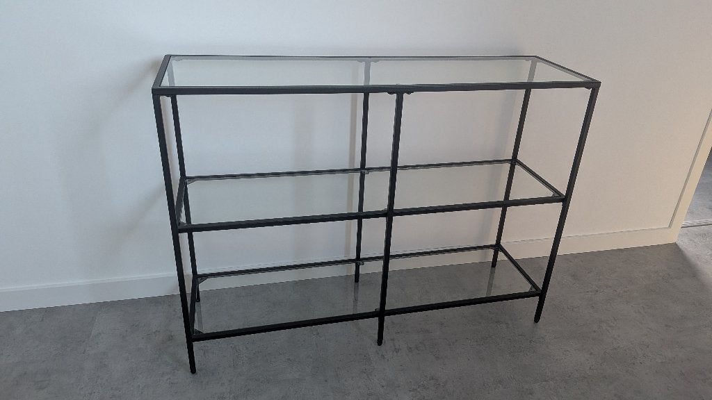 Vitrine tafel zwart/glas, Ophalen, 75 cm of meer, 60 cm of meer, Rechthoekig