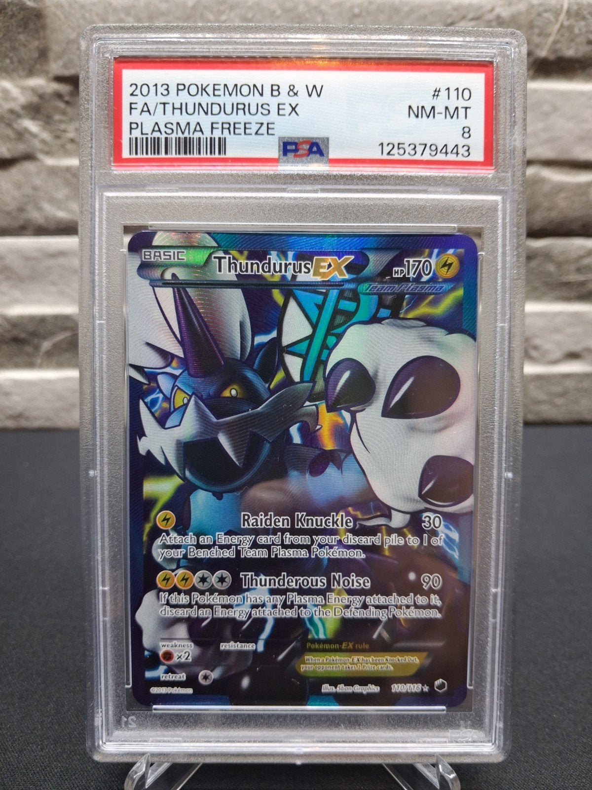 Thundurus EX 110/116 PSA 8 Plasma Freeze Pokémon Kaart, Ophalen of Verzenden, Zo goed als nieuw, Losse kaart