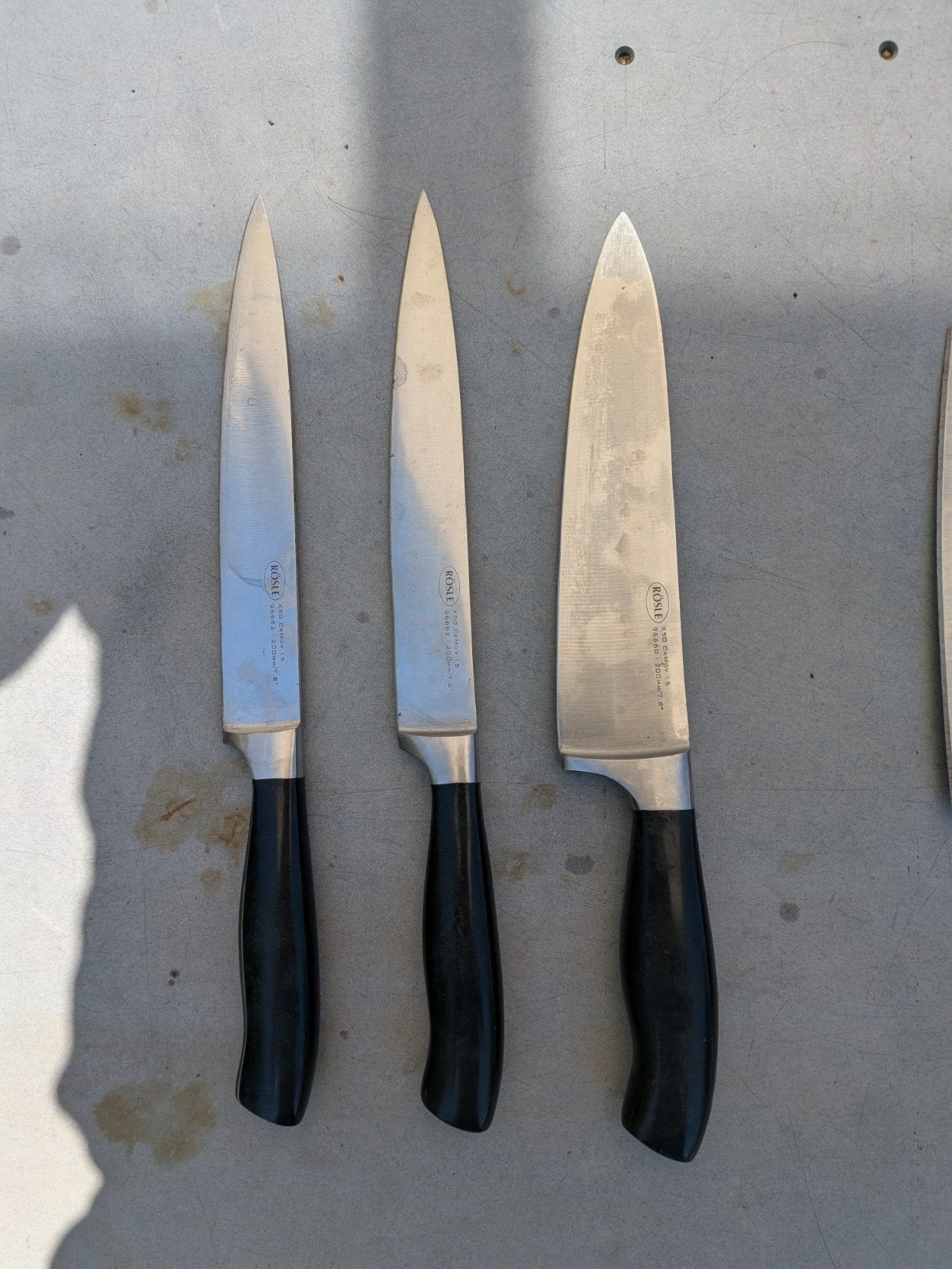 Diverse keukenmessen: Rösle, J.A. Henckels, Victorinox, Gebruikt, Los bestek, Keukenmes, Ophalen of Verzenden