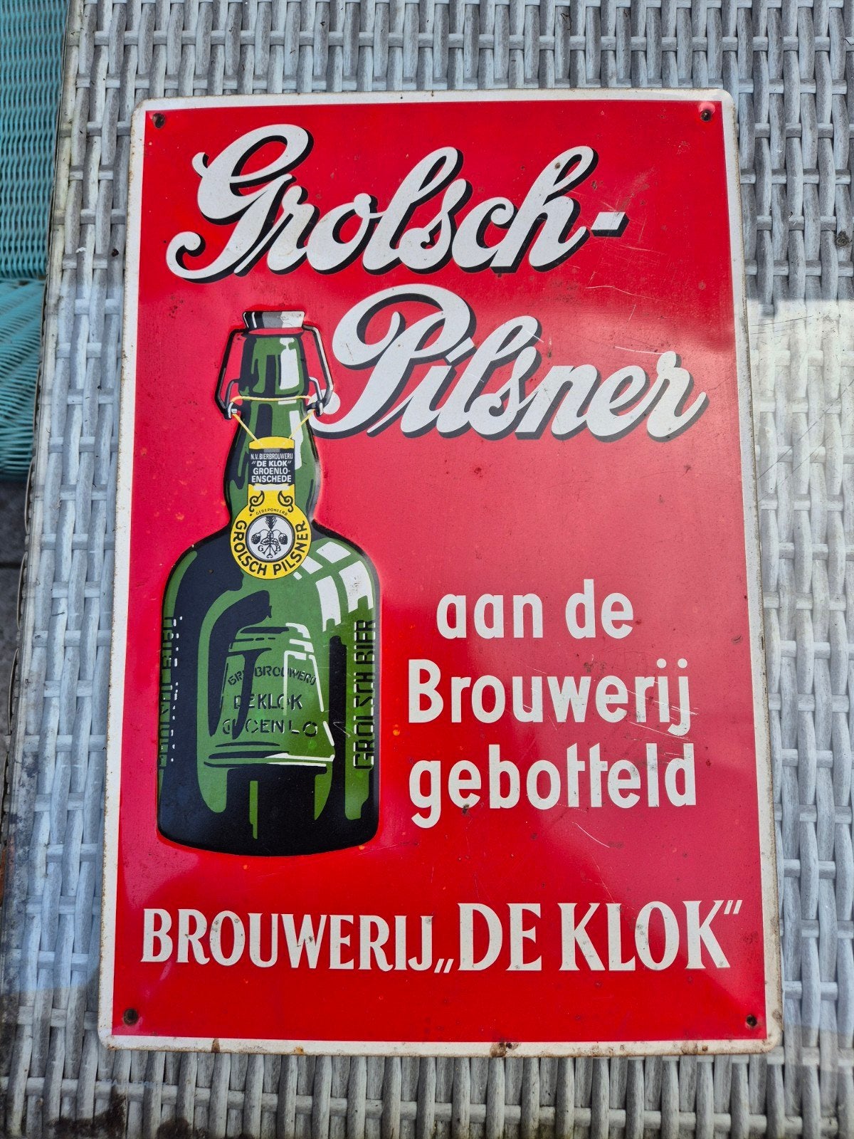 Vintage Grolsch Pilsner Emaille Reclamebord, Ophalen of Verzenden