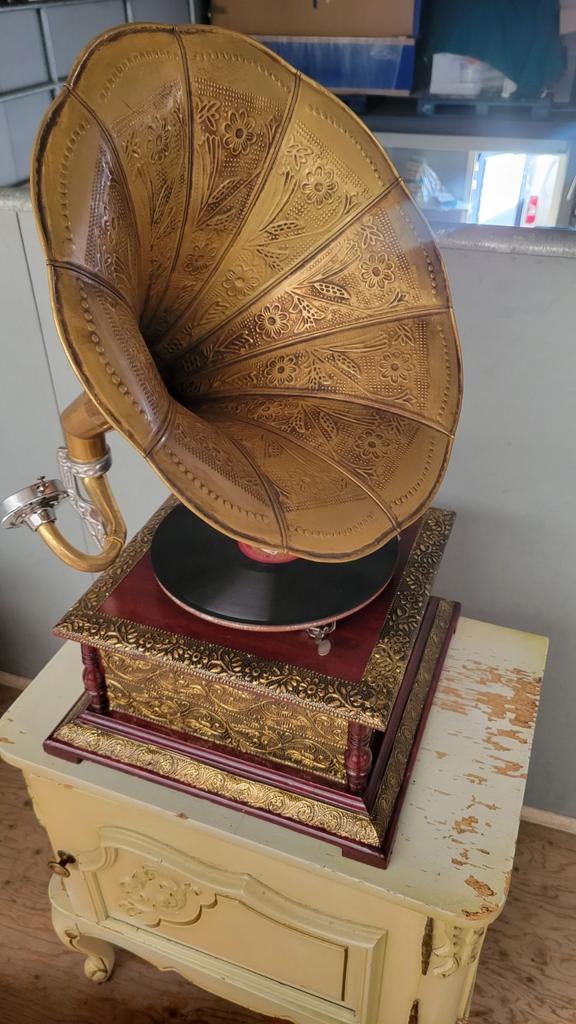 Antieke Grammofoon met Hoorn - Decoratief en Functioneel, Ophalen, Gebruikt, Platenspeler, Overige merken