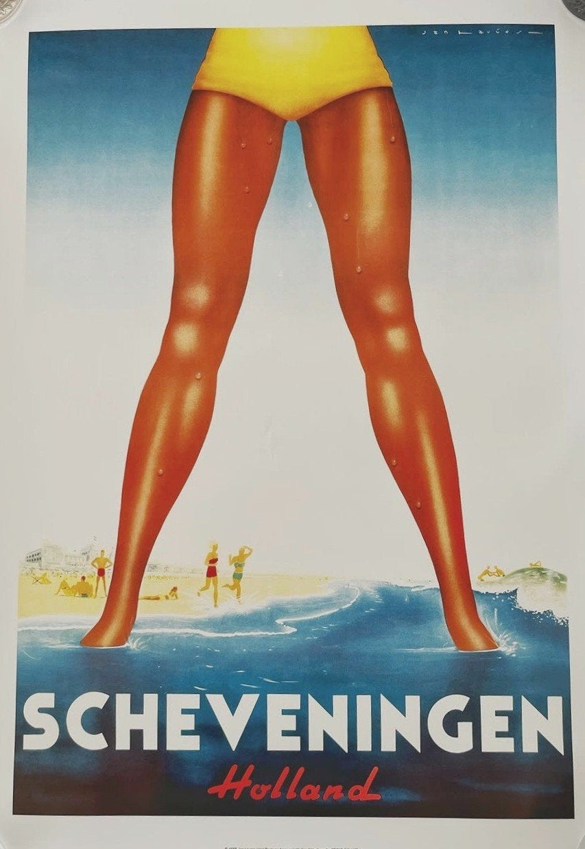Vintage Scheveningen Holland Reclame Poster, Ophalen of Verzenden, Gebruikt, A1 t/m A3, Overige onderwerpen
