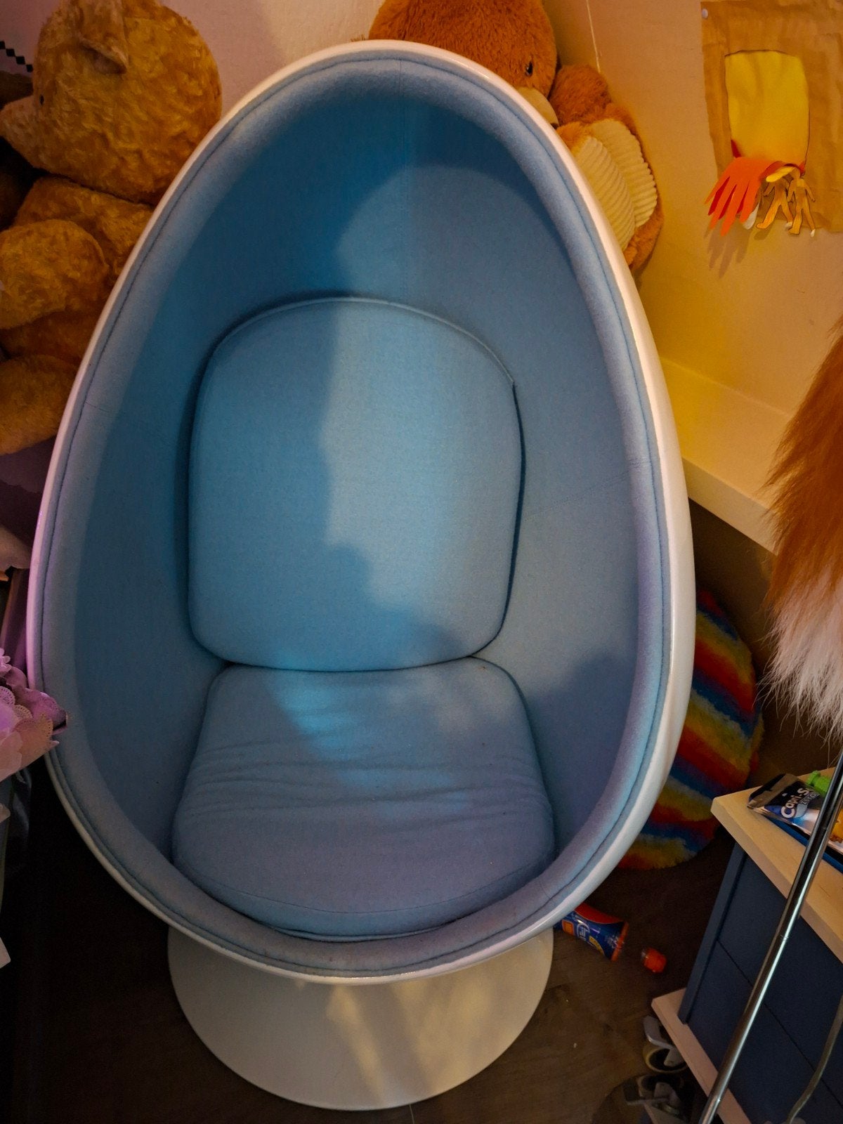 Moderne Egg Pod Stoel/ Ei stoel - Wit met Blauwe Bekleding, Ophalen, Modern, Retro, Gebruikt, Wit