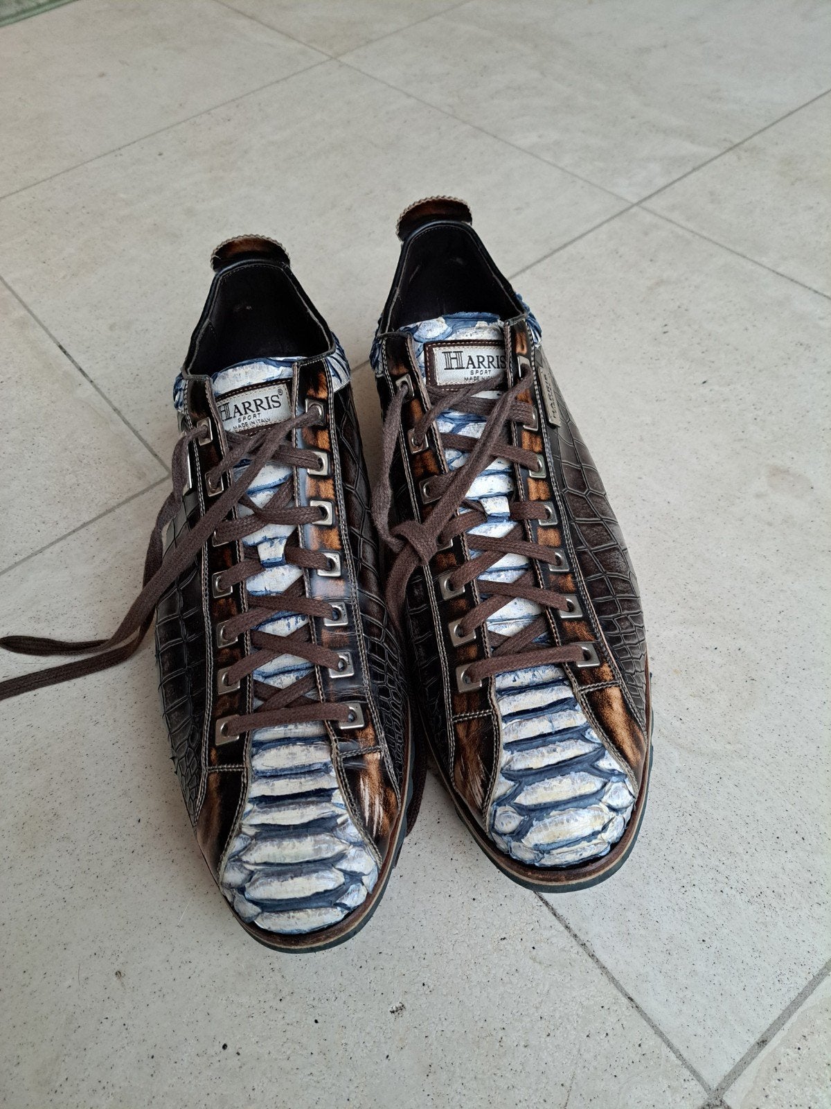 Exclusieve Harris sneakers - Maat 45 -Krokodil & Slangenleer, Harris, Bruin, Nieuw, Ophalen of Verzenden