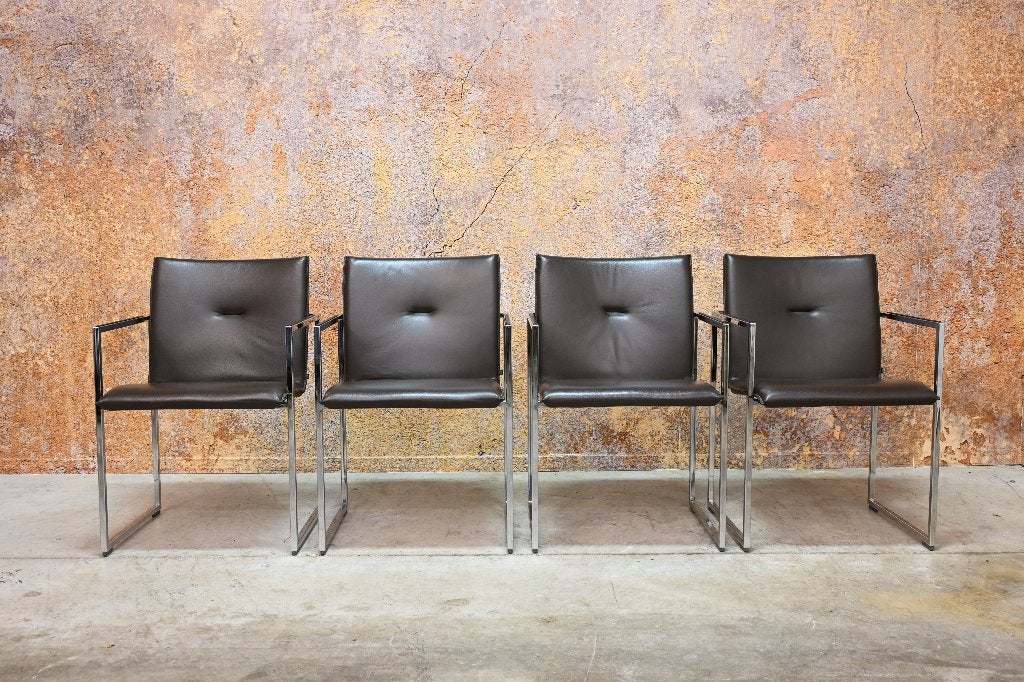 ZGANieuw 4 bruine leren Arco Frame design stoelen