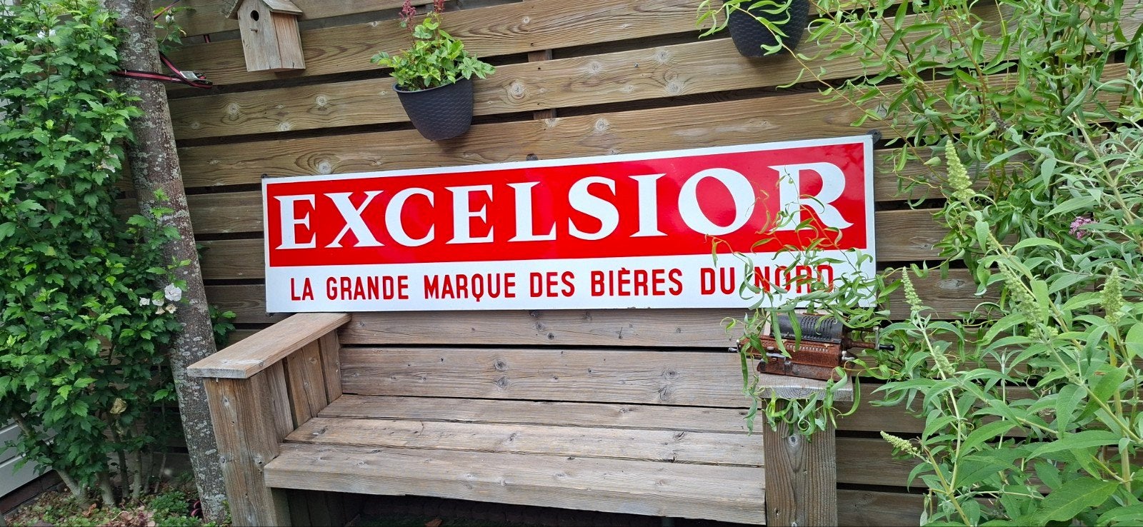 Emaille bier reclame bord 195 cm x 46 cm, Ophalen, Reclamebord, Plaat of Schild, Overige merken
