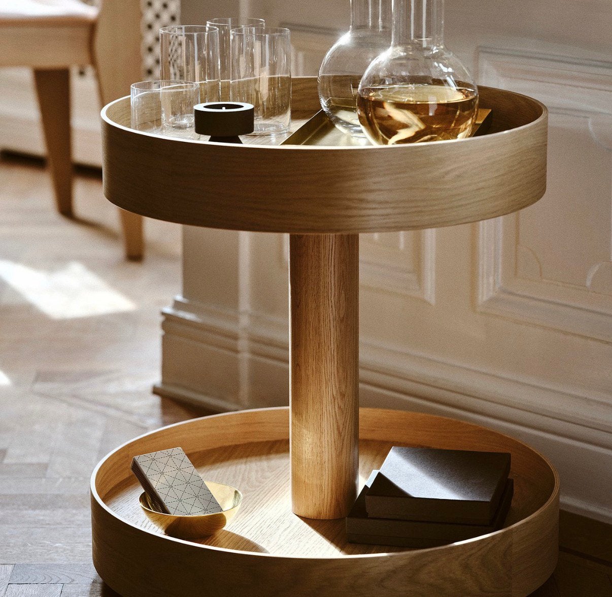 Ikea Stockholm bijzettafel, eikenfineer, NIEUW in doos., Minder dan 55 cm, Rond, Nieuw, Hout