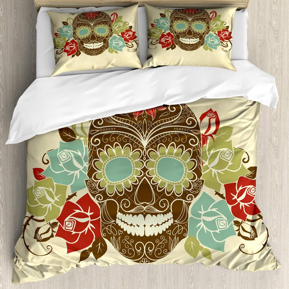 Sugar Skull Dekbedovertrek / Skull Doodshoofd Mexicaans, Huis en Inrichting, Slaapkamer | Beddengoed, Nieuw, Dekbedovertrek, Overige maten