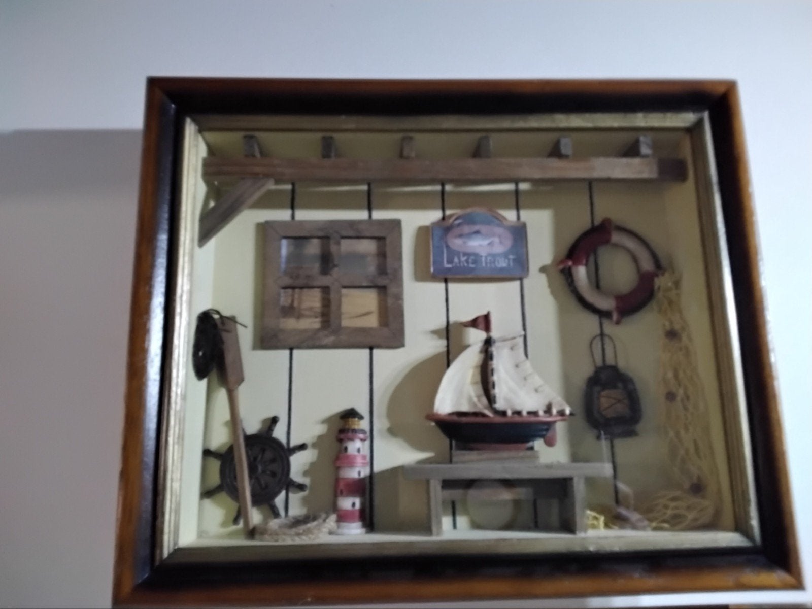 Nautisch schaduwdoosje met maritieme decoraties, Ophalen, Gebruikt