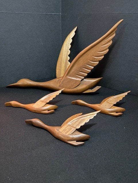 4 Vintage/retro teak houten gestileerde vogels., Ophalen of Verzenden