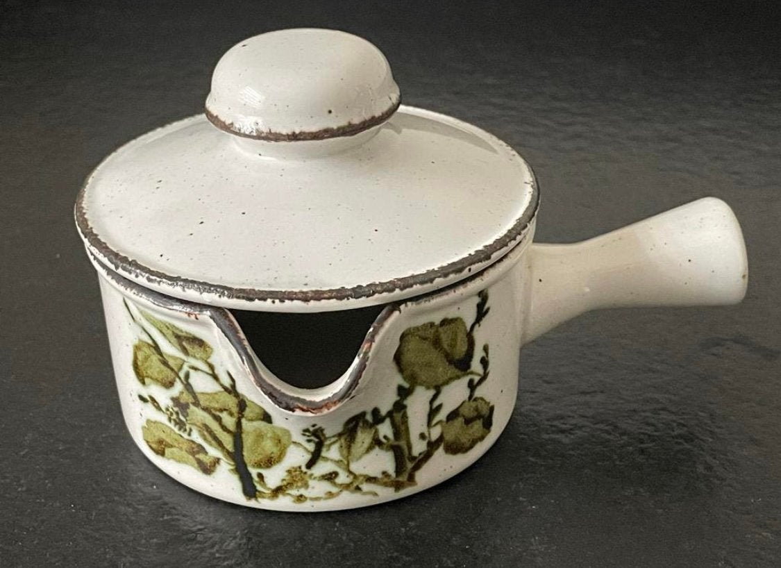 Vintage Wedgwood Midwinter Greenleaves Sauskom Juskom Deksel, Ophalen, Zo goed als nieuw, Overige materialen, Kom(men)