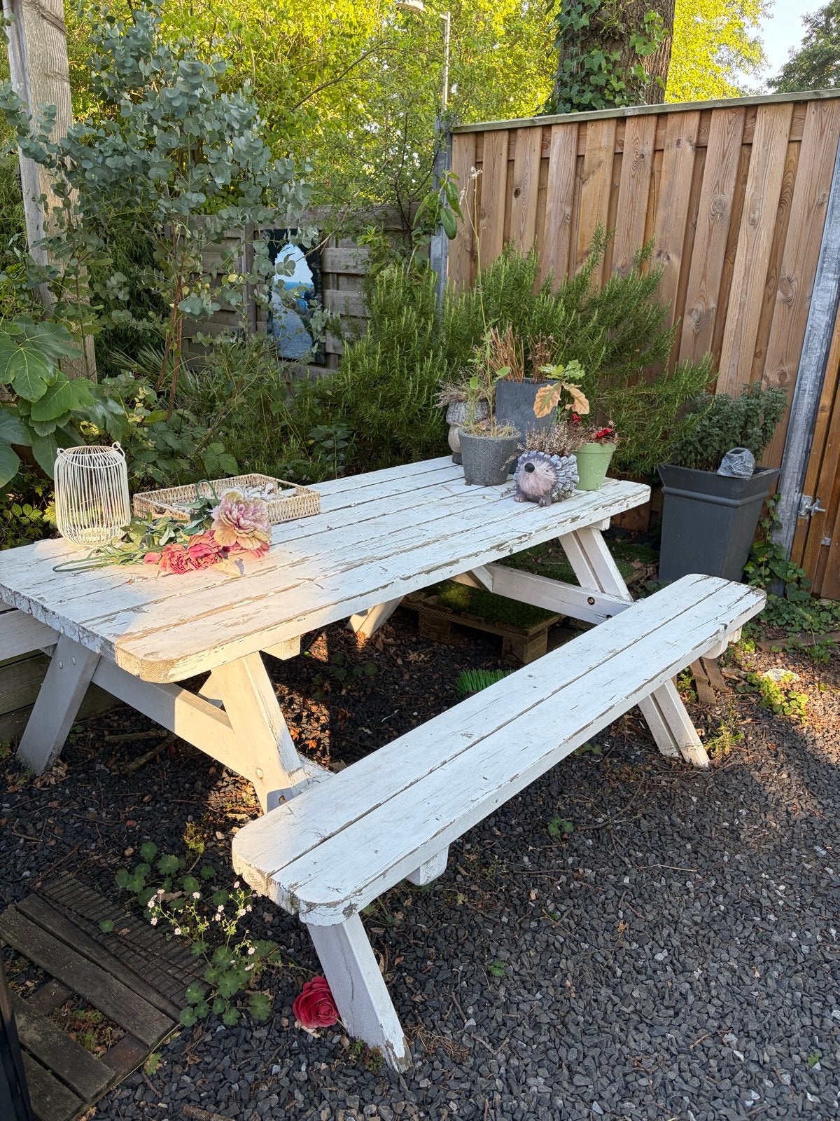 Grote houten picknicktafel - wit geverfd, Ophalen, Gebruikt, Rechthoekig, Hout