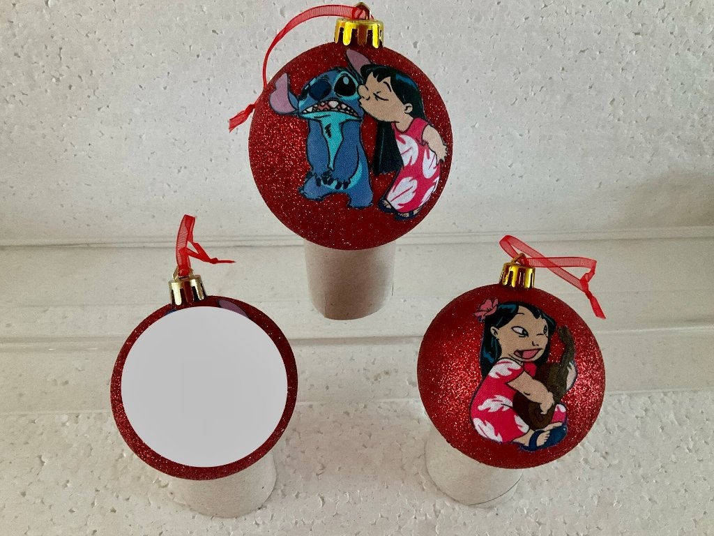 Disney Lilo en Stitch - kerstballen glitters, Ophalen of Verzenden, Overige figuren, Zo goed als nieuw, Beeldje of Figuurtje