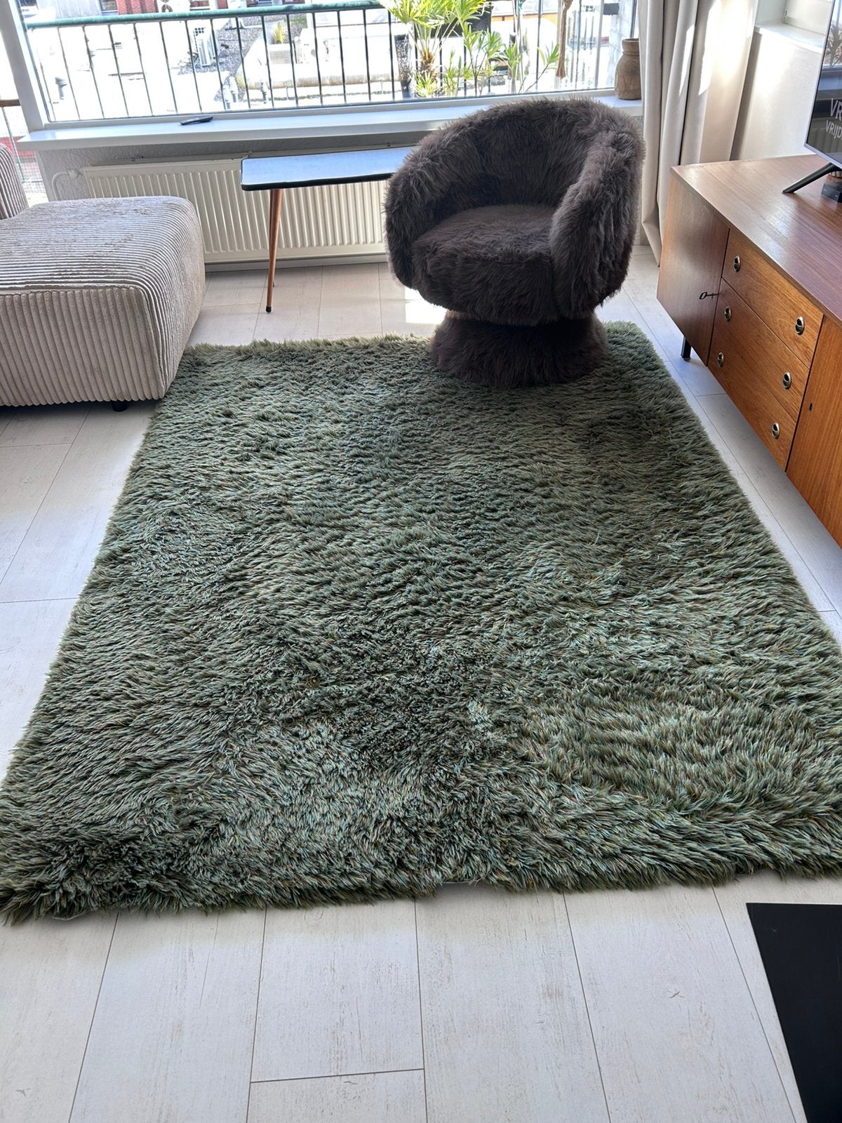 Prachtig vloerkleed (mid century stijl) zie omschrijving, Ophalen, Zo goed als nieuw, Groen, Rechthoekig