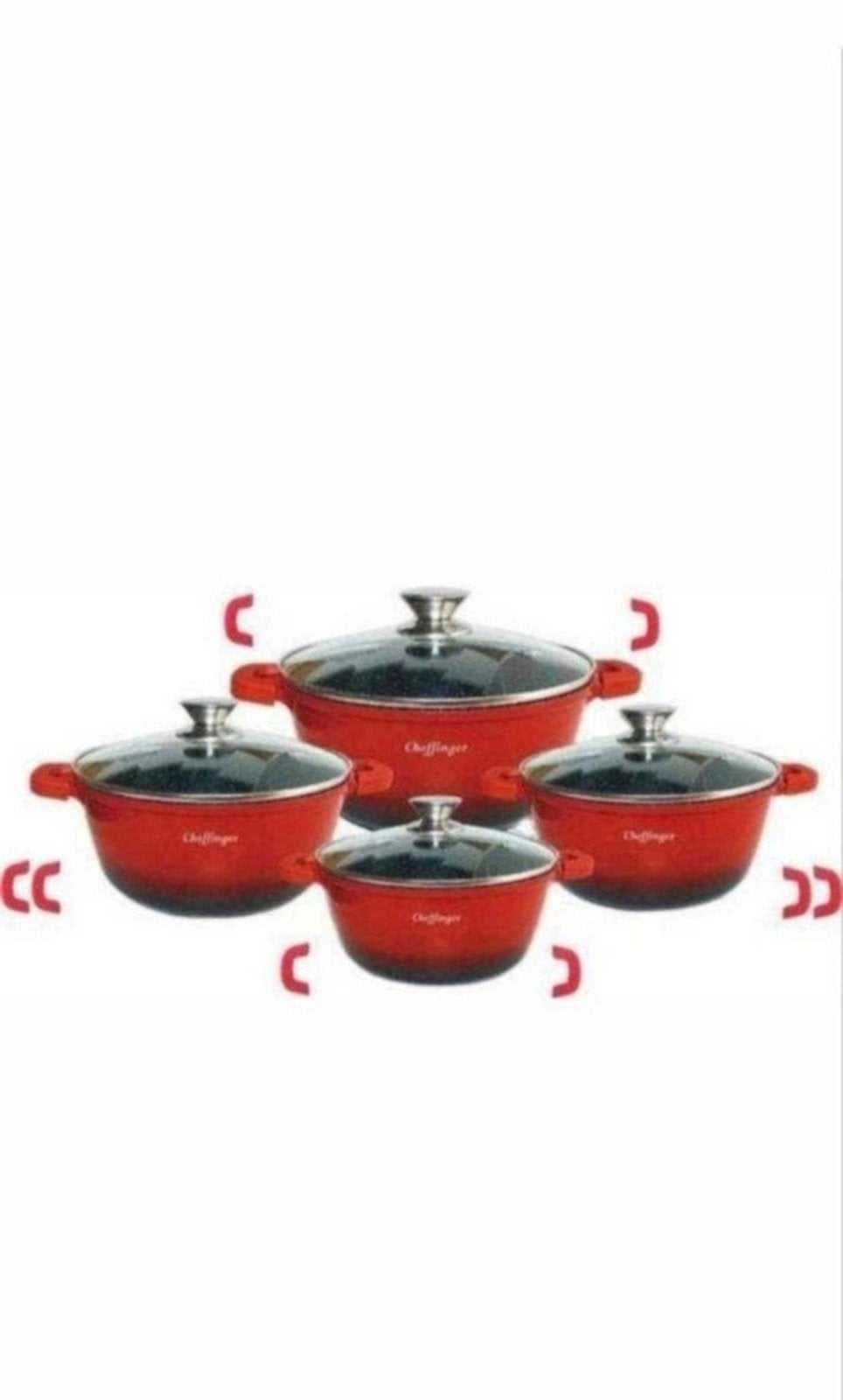 cheffinger 8 delig pannenset rood 20/24/28/32/vaste prijs, Nieuw, Pannenset, Ophalen of Verzenden, Rvs