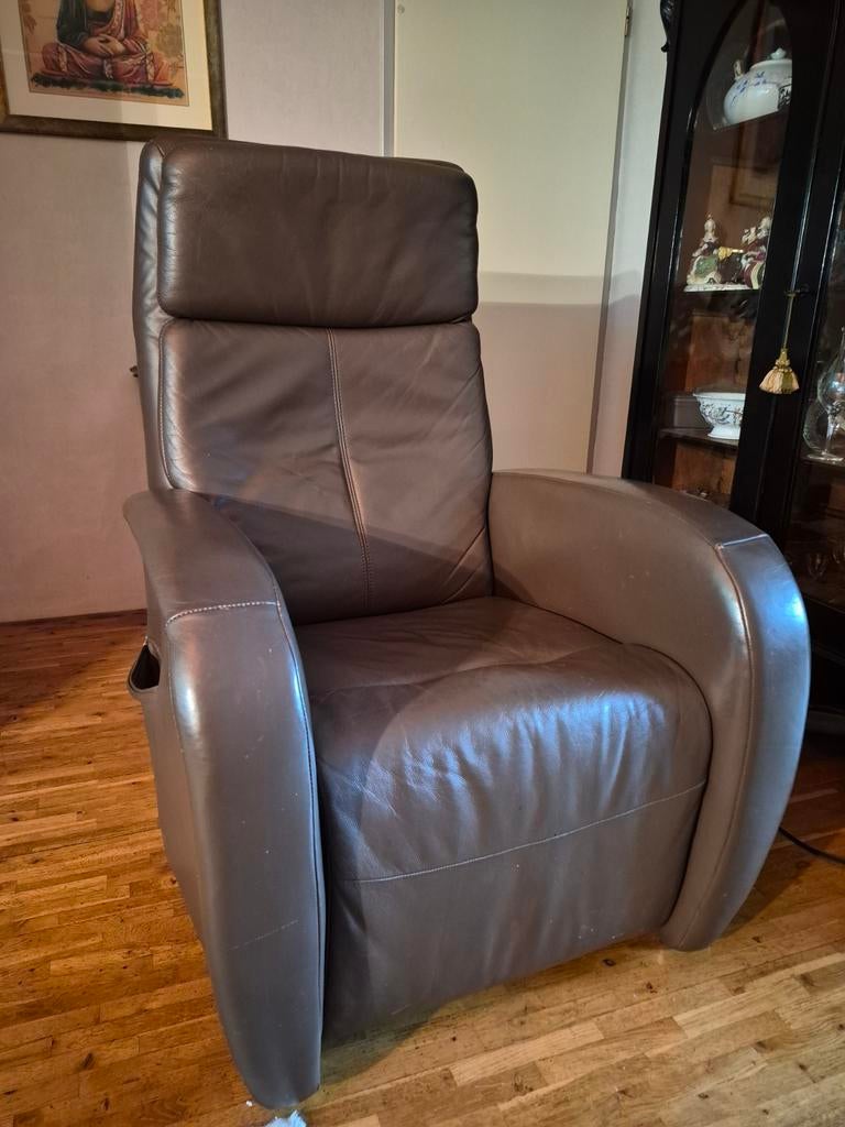 Luxe Hukla Relaxfauteuil - Bruin Leer, Ophalen, Gebruikt, 100 tot 125 cm, Modern, Comfort
