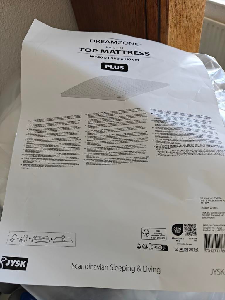 Topper matras 140x200 - JYSK Dreamzone Kvisten, Tweepersoons, Zo goed als nieuw, Matras, 200 cm