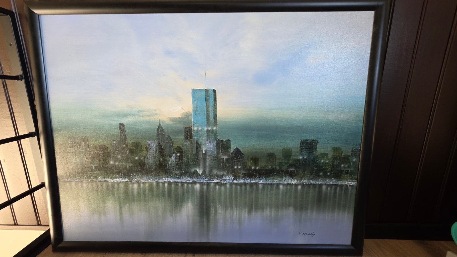Groot (130x99) Olieverfschilderij New York Twintowers, Ophalen, Overige stijlen, Doek, Olieverf