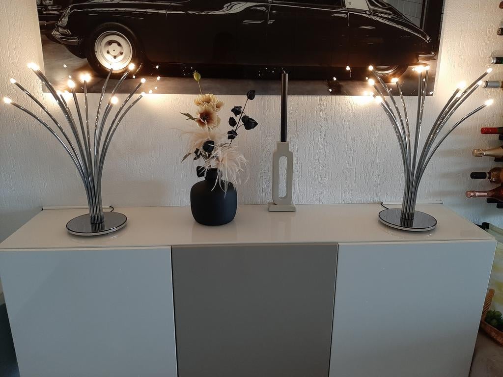Tafel lampen chroom en dimbaar, Huis en Inrichting, Ophalen of Verzenden, Zo goed als nieuw, Minder dan 50 cm