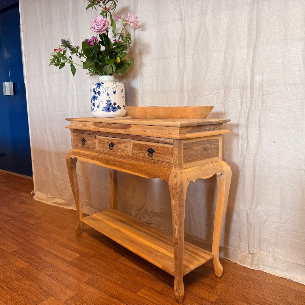 sidetable teak - 3 lades - 100 x 36 cm – Gratis bezorgd, TTM Wonen, Meubels – (Perzische) Tapijten en Woonaccessoires, 100 tot 150 cm