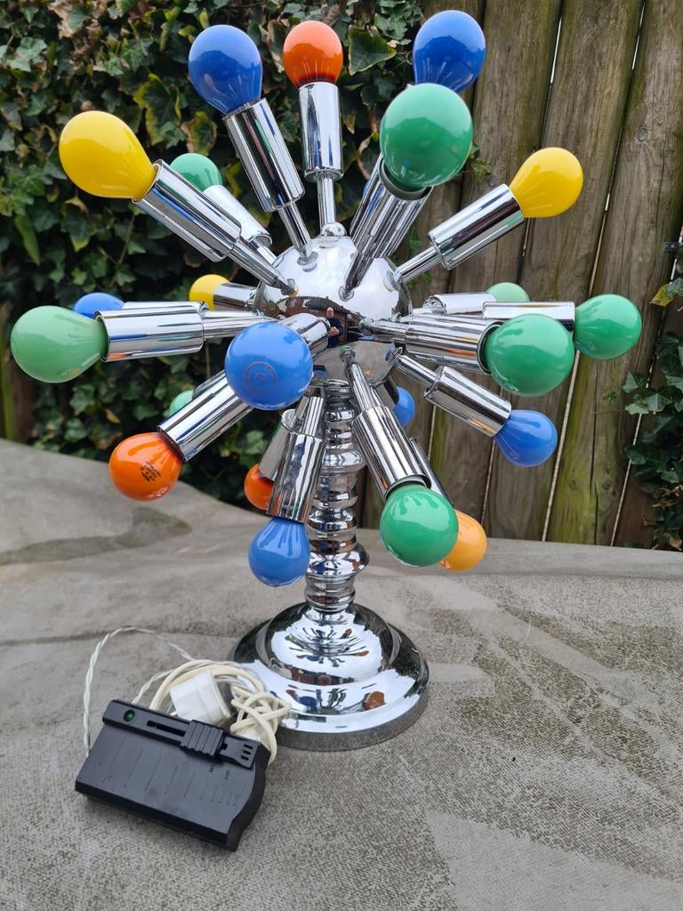 FIFTIES SIXTIES CHROMEN SPOETNIK / SPUTNIK TAFELLAMP, Ophalen, Glas, Minder dan 50 cm, FIFTIES SIXTIES RETRO