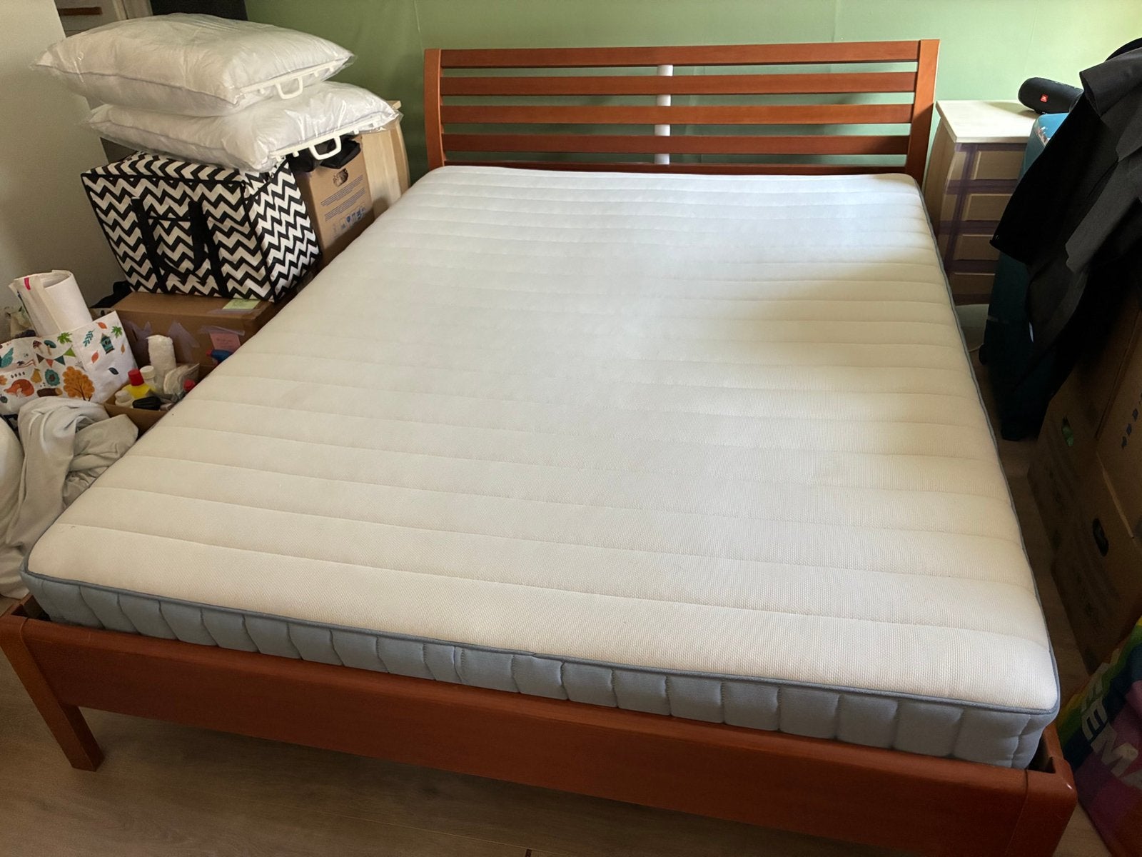 Bruin bed (160x210) met Aupingbodems & evt. zgan matras, Ophalen, Bruin, 210 cm, Tweepersoons