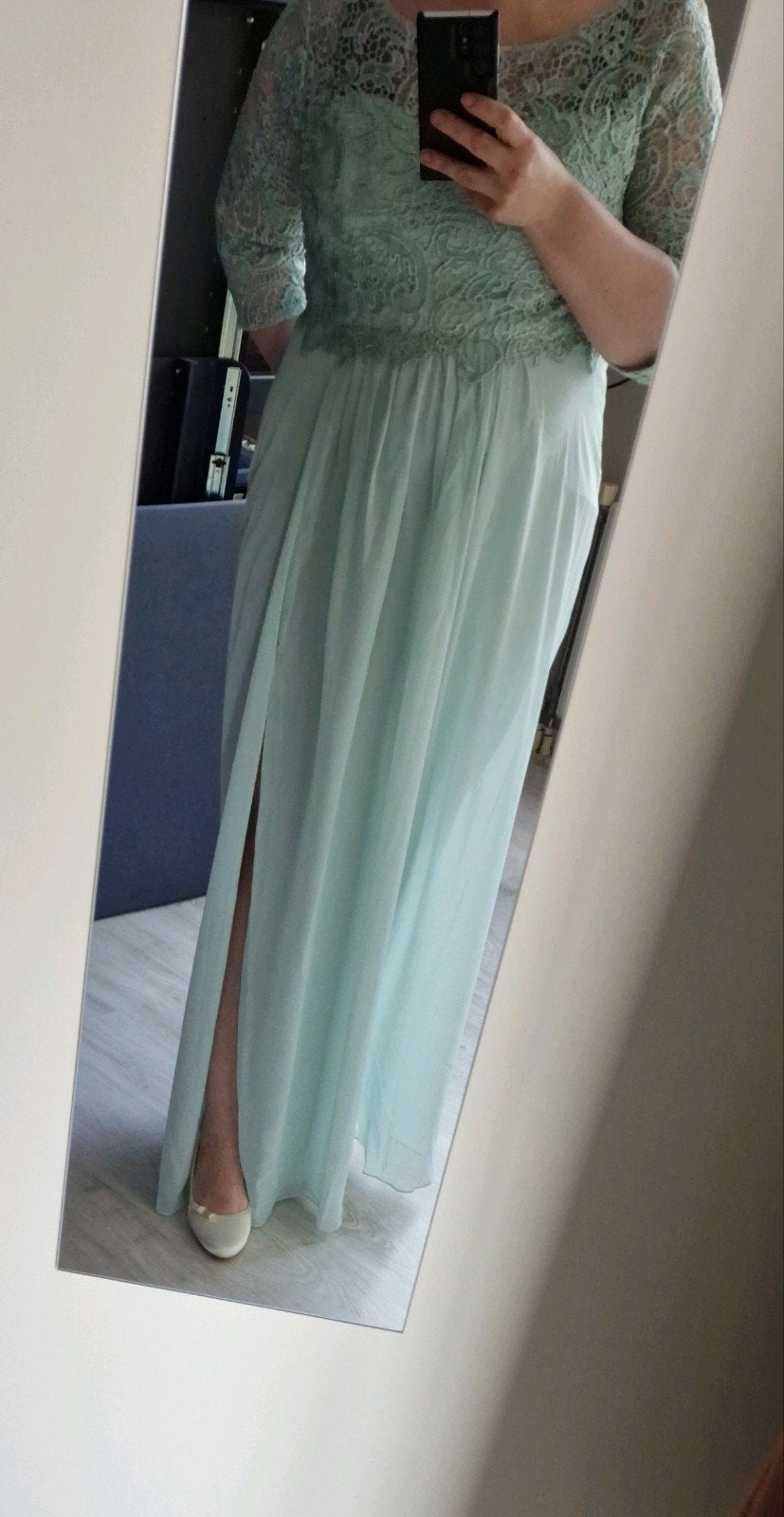 mintgroene galajurk / abiye met kant maat 46, Kleding | Dames, Maat 46/48 (XL) of groter, Ophalen of Verzenden, Onbekend, Zo goed als nieuw