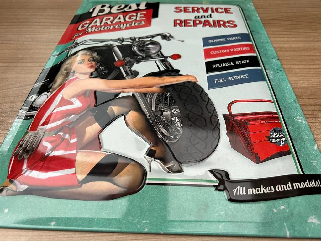 Motorfiets service garage reclame wandbord reclamebord, Ophalen of Verzenden, Nieuw, Reclamebord