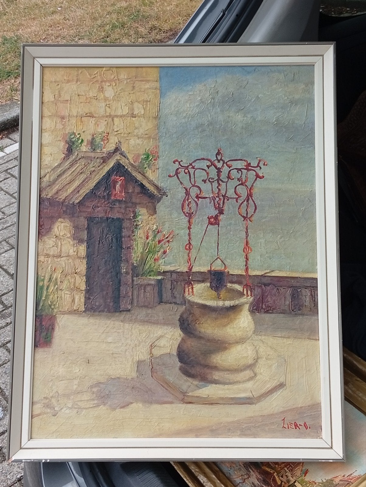 Olieverfschilderij van Jan van Lier - Waterput, Antiek en Kunst, Doek, Realistisch, Origineel werk, Ophalen of Verzenden