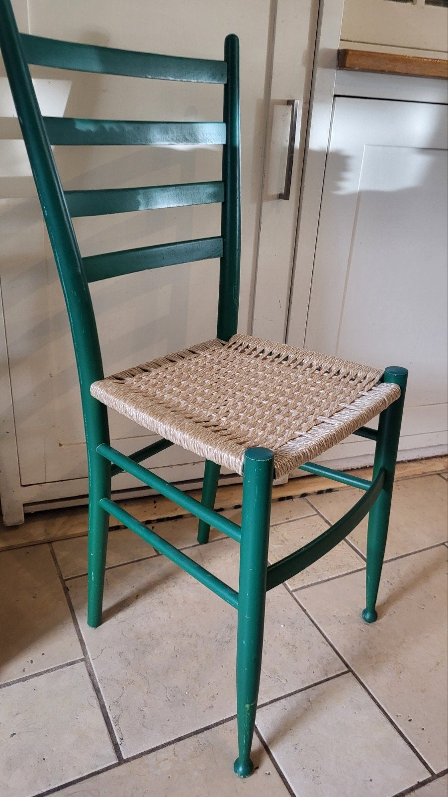 leuke vintage stoel made in Italy gewoven draad, Ophalen, Gebruikt, Hout, Eén