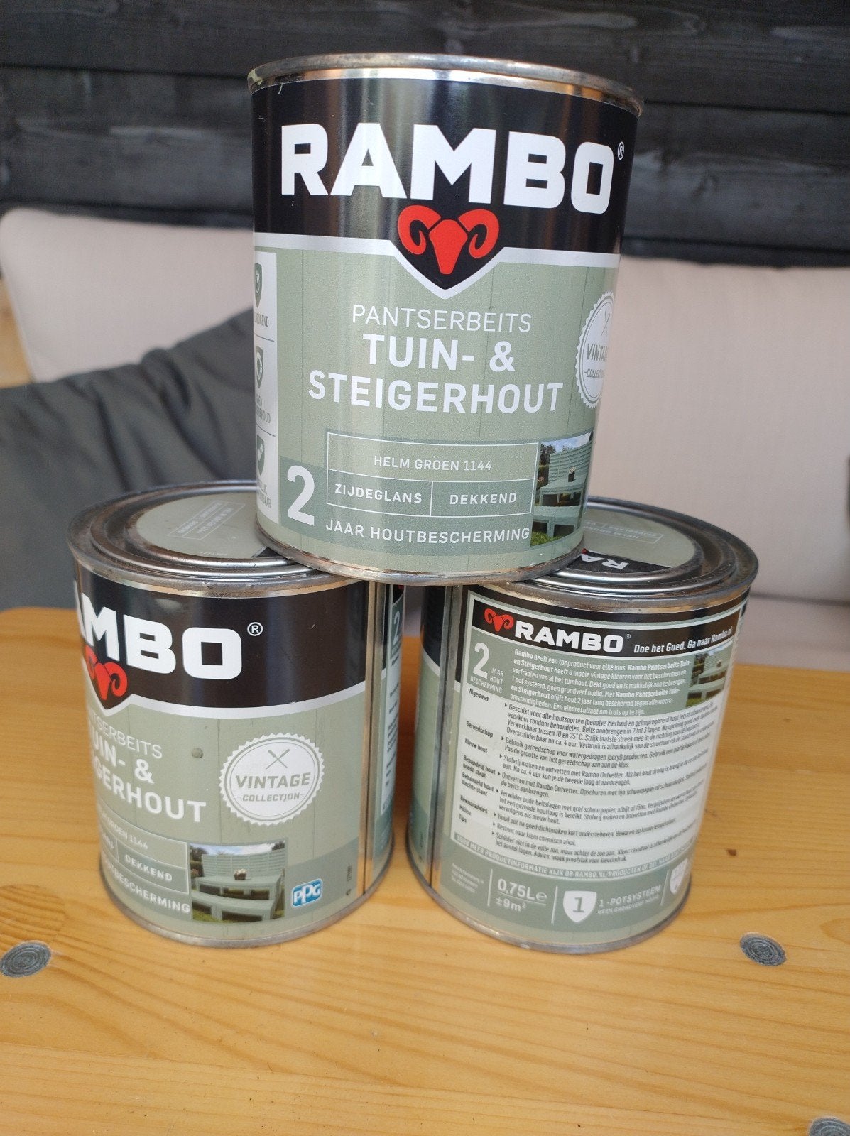 3 volle blikken Rambo Pantselbeits Tuin- & Steigerhout, Ophalen of Verzenden