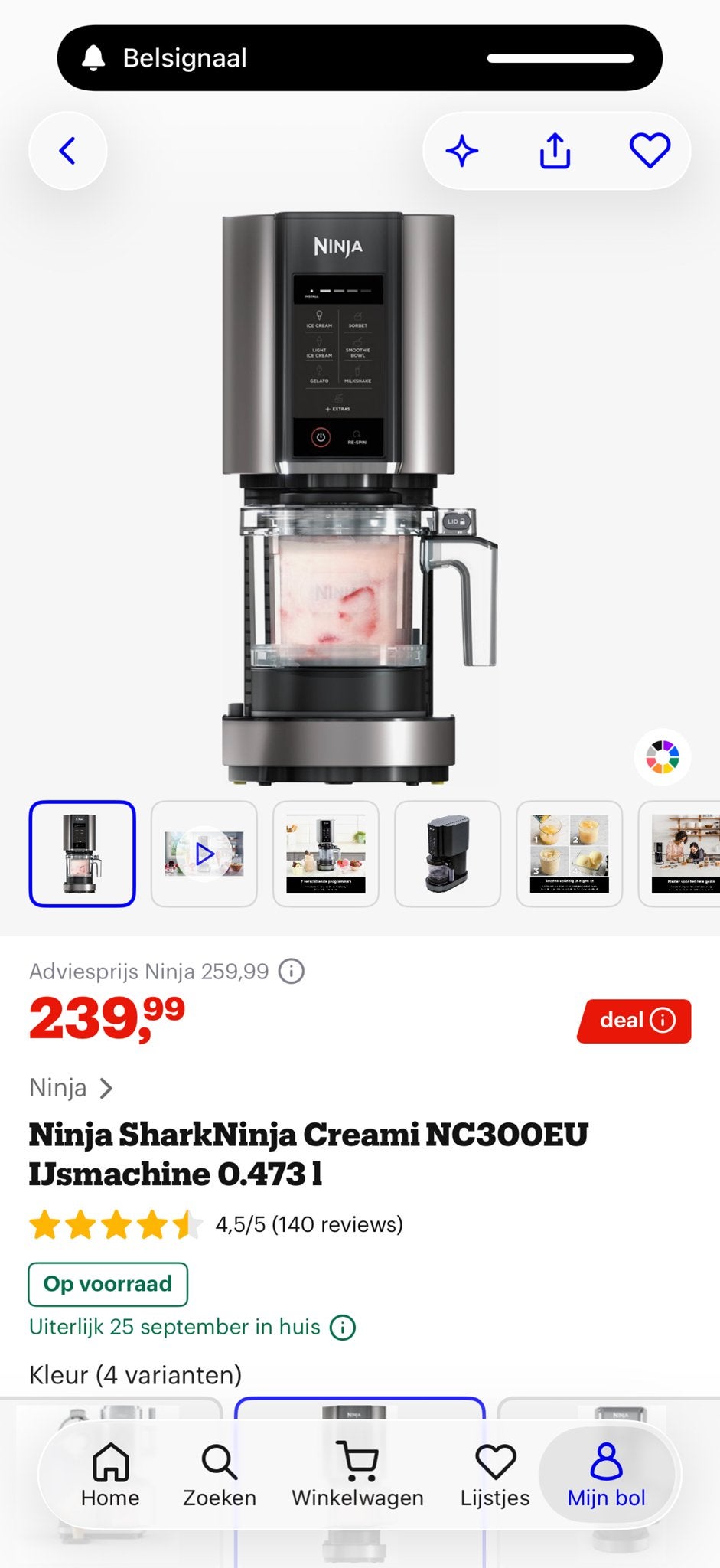 Ninja Creami IJsmachine met GARANTIE, Witgoed en Apparatuur, Ophalen of Verzenden, Zo goed als nieuw, Zelfvriezend