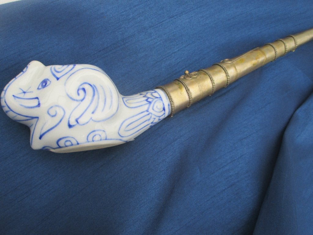 Rookpijp Blauw/Wit Porseleinen kop,v.a 30,00e, Verzamelen, Ophalen of Verzenden, Gebruikt, (Water)pijp