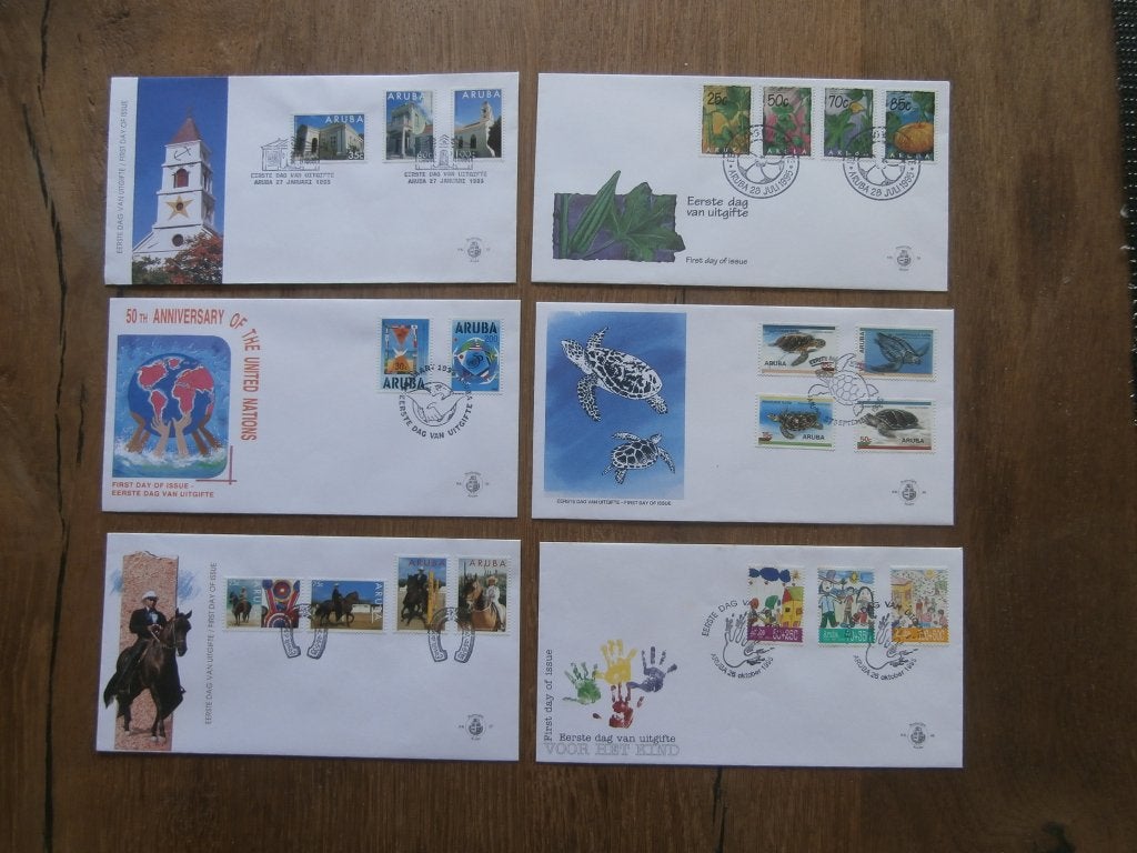 jaargang fdc's aruba  1995, Ophalen of Verzenden, Gestempeld