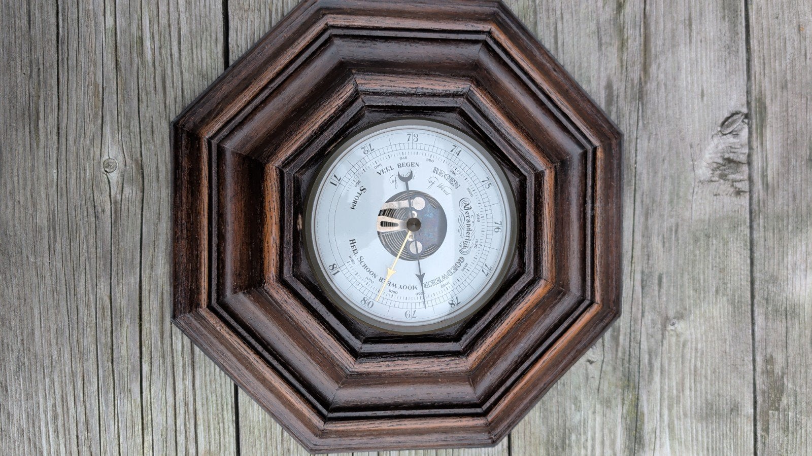 Vintage Barometer - Houten Achthoekig Model, Ophalen of Verzenden, Gebruikt, Barometer