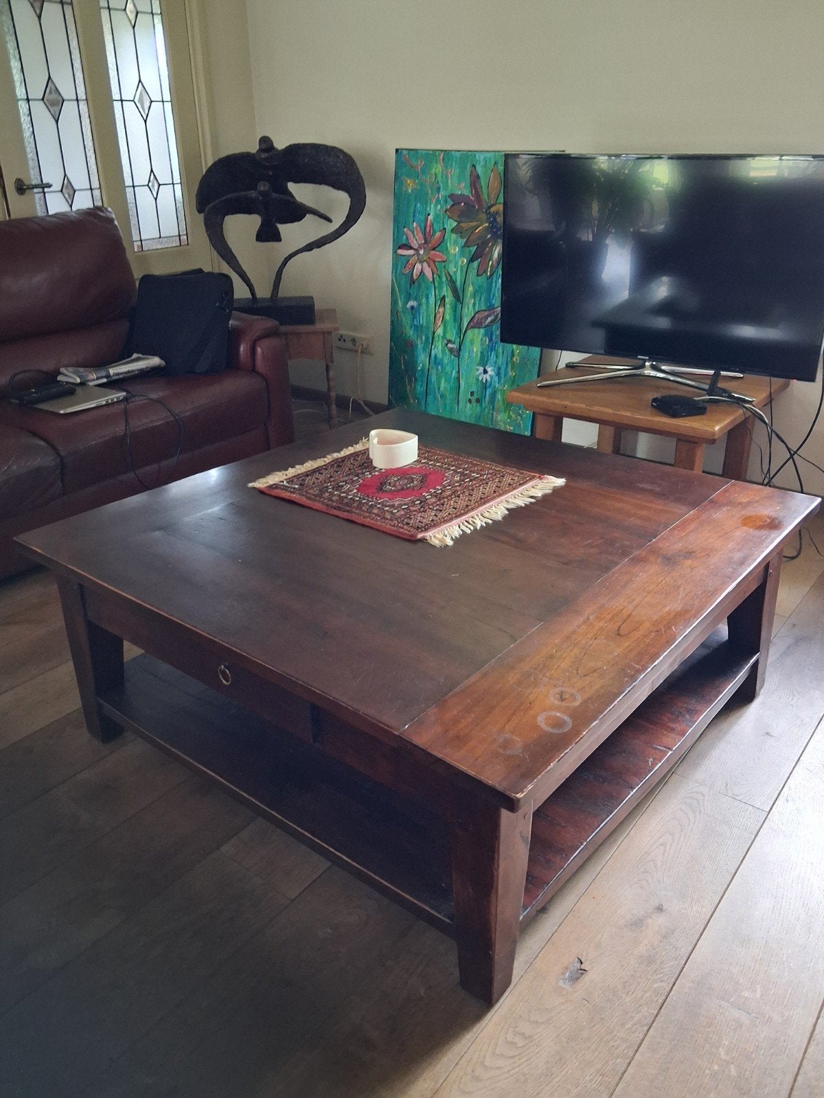 Teakhouten salontafel 120x120 - Gebruikt, Ophalen, Gebruikt, 100 tot 150 cm, 100 tot 150 cm