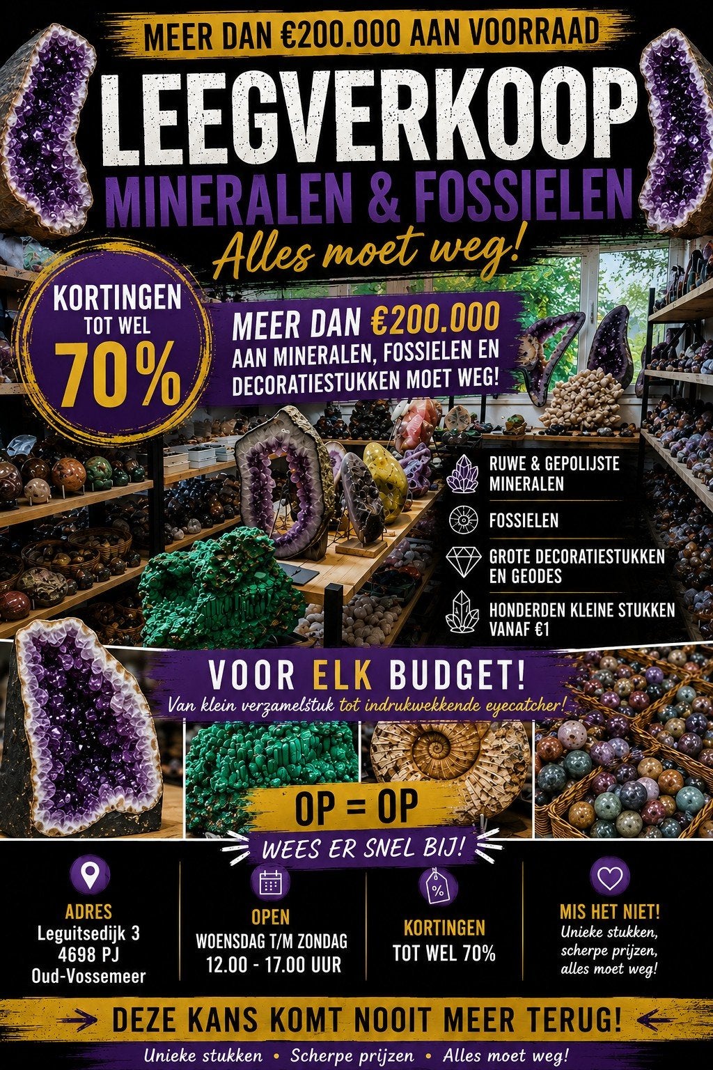Amethist geode vanaf 7 euro per kg  zater- zondag open, Ophalen, Mineraal