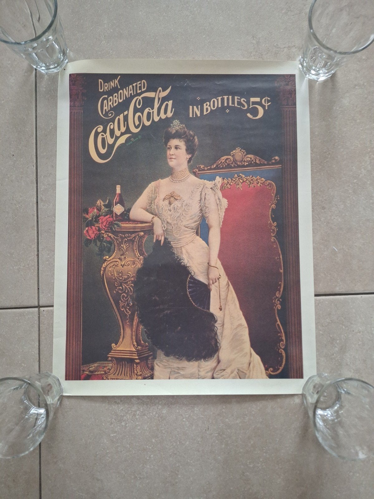 Vintage Coca-Cola Poster - Drink Carbonated in Bottles 5¢, Ophalen, Zo goed als nieuw, Overige typen