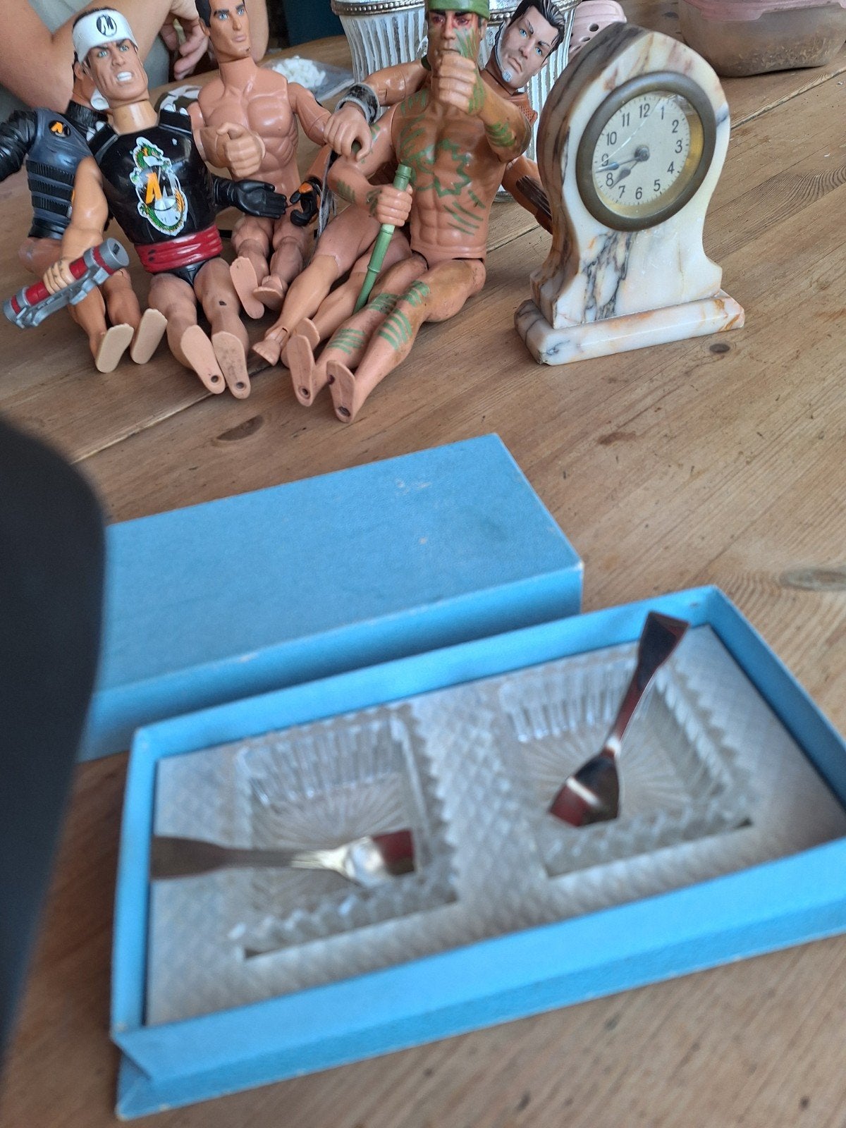 Vintage glazen zoutvaatjes met lepeltjes in originele doos, Ophalen of Verzenden