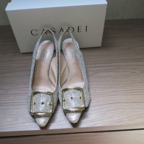 Slingback glinstering goud zilver Casadei mt 39,5, Overige kleuren, Nieuw, Casadei, Sandalen of Muiltjes