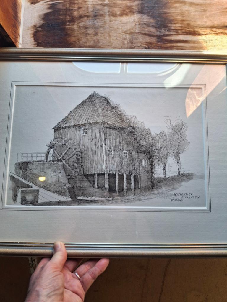 Ingelijste tekening watermolen Dirpenheim, Ophalen