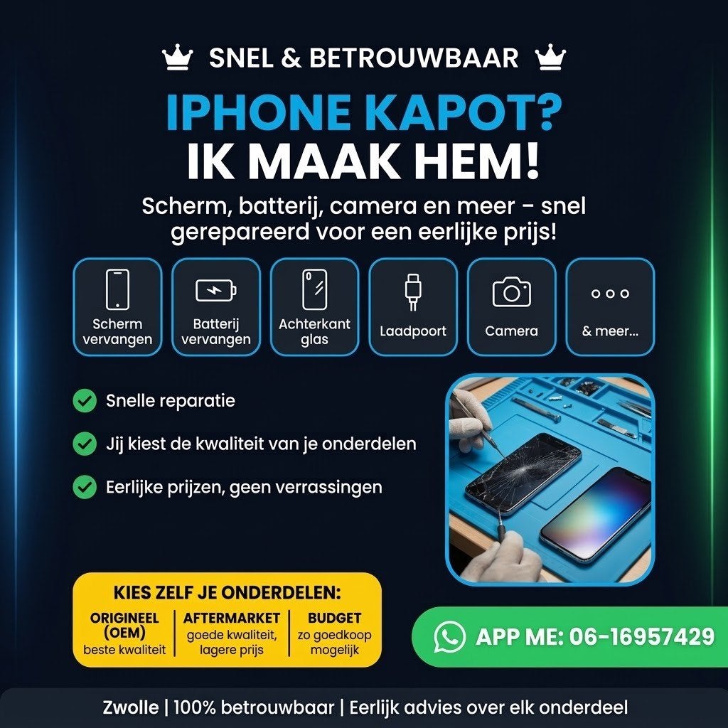 iPhone reparatie Zwolle | Scherm, batterij & meer | Snel, Ophalen, Zo goed als nieuw, Zwart, 128 GB