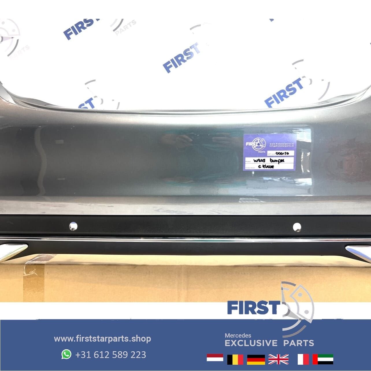 W205 achterbumper Mercedes C Klasse 2014-2019 zwart wit zilv, Gebruikt, -, Ophalen of Verzenden, Achter