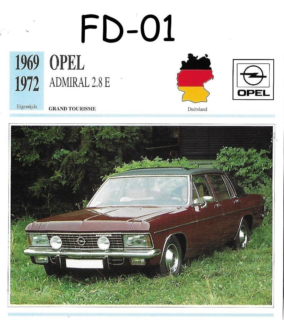 Fd1 autokaart opel admiral 2,8 e ( 1969- 1972)  -, Verzenden, Zo goed als nieuw, Auto's
