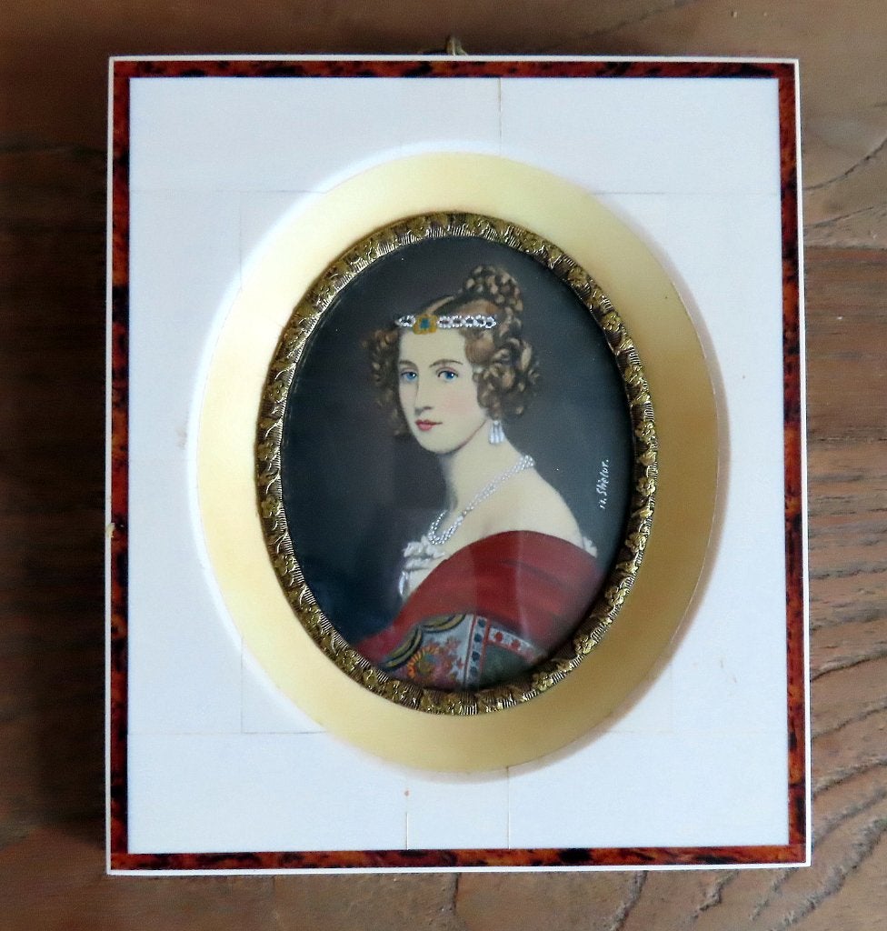 Koopje! uit inboedel: Portret miniatuur vrouw , incl verzen, Verzenden