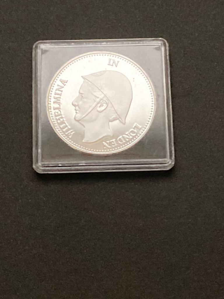 1 gulden 1940 Wilhelmina in Londen Herslag, Postzegels en Munten, Munten | Nederland, 1 gulden, Zilver, Ophalen of Verzenden, Koningin Wilhelmina