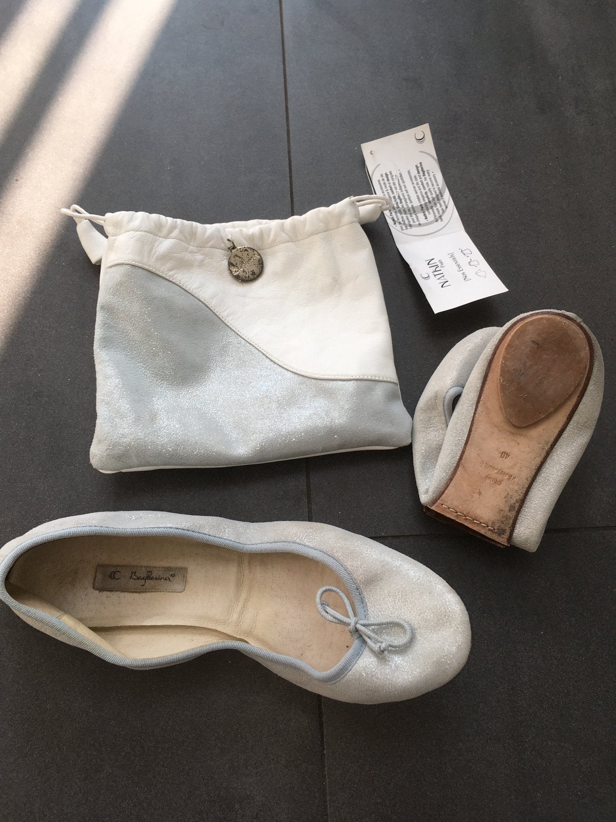 Bagllerina opvouwbare leren ballerina’s in draagtasje mt 40, Wit, Gedragen, Ballerina's, Ophalen of Verzenden