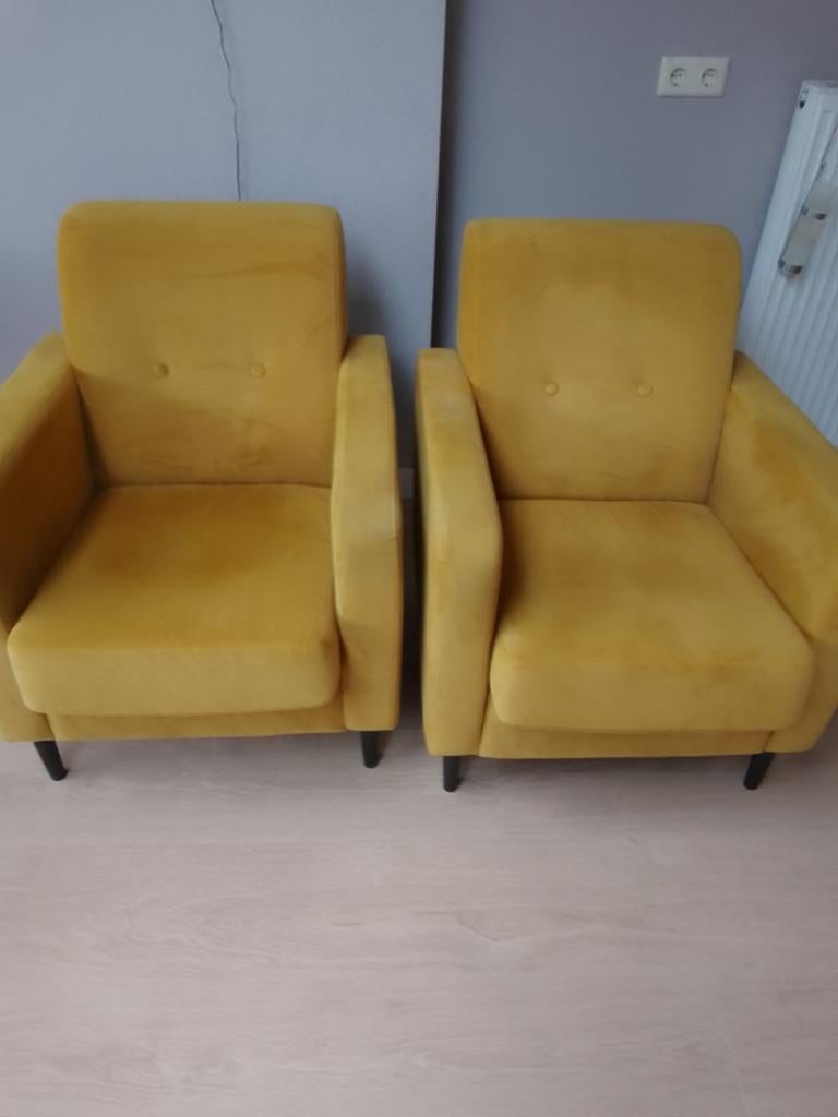 Fauteuil velours okergeel. 2 stuks, Huis en Inrichting, Fauteuils, Ophalen, 75 tot 100 cm, 50 tot 75 cm