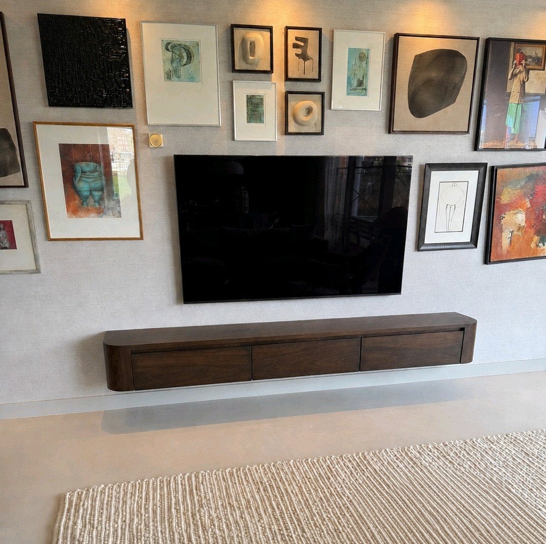 Japandi TV meubels walnoot 180/240 cm | Echt hout | Geen MDF, Nieuw, 200 cm of meer, Minder dan 100 cm, 25 tot 50 cm