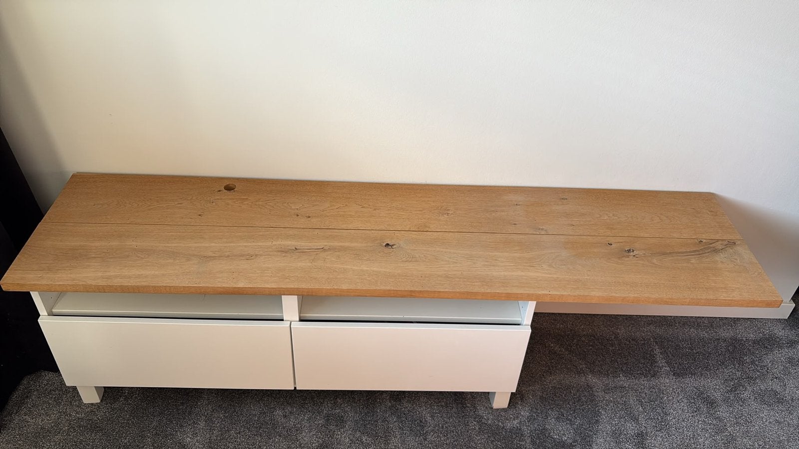 TV-meubel met eikenhouten blad, Ophalen, Gebruikt, Eikenhout, 200 cm of meer